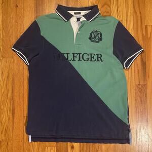 Vintage Tommy Hilfiger Big Spellout Embroidered Logo Polo Shirt  Cut & Sew Sz M